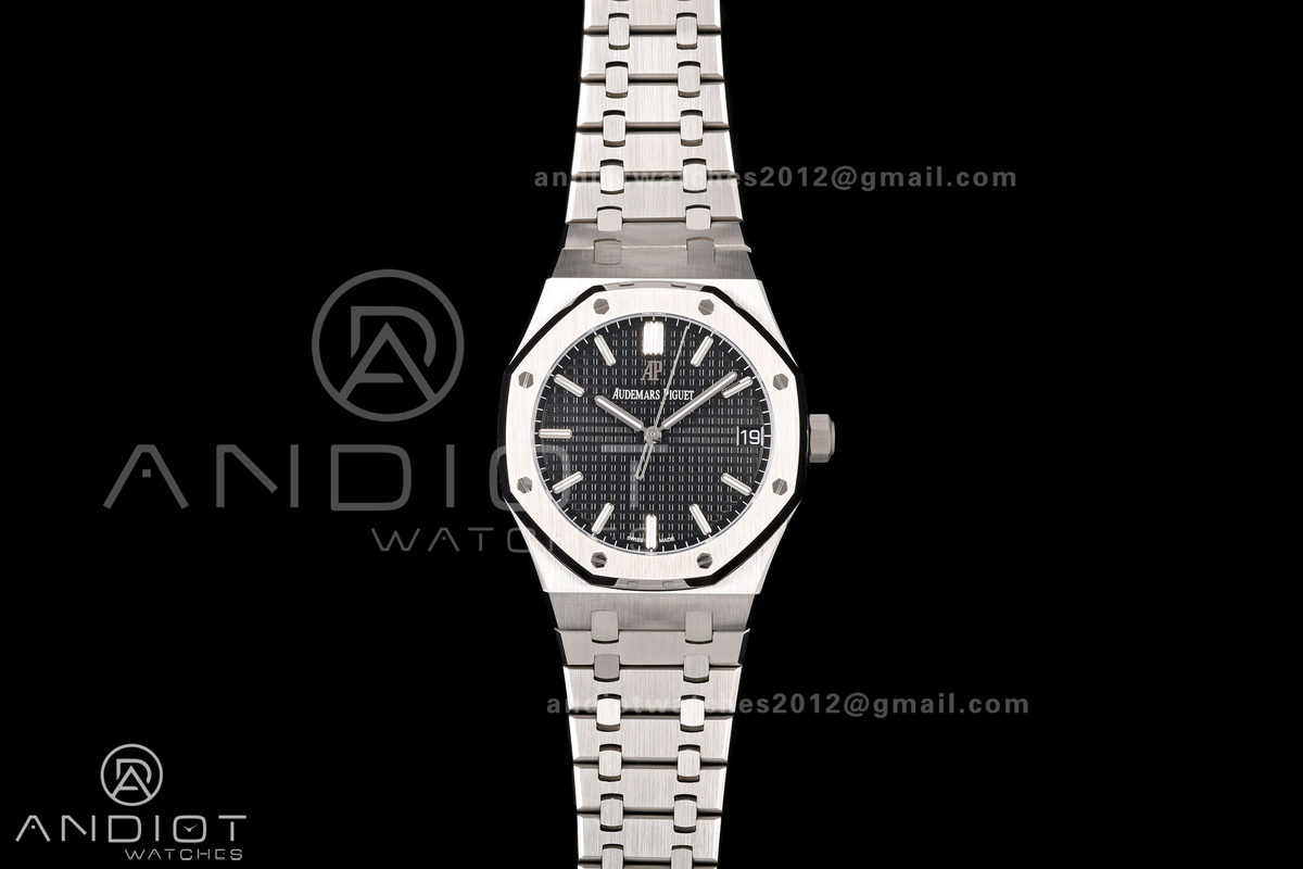 Royal Oak 15500 SS OCTA 1:1 Best Edition Black Dial on SS Bracelet JH4302 Super Clone (Free Sprung)